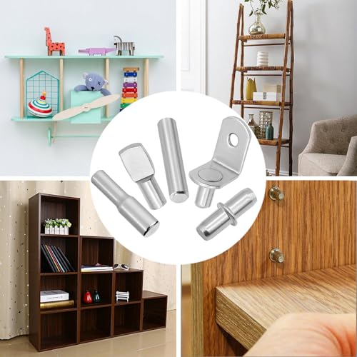 Cerpourt Silver Shelf Pins Pegs Kit - 144 Pcs Metal Support Supports with Rubber Covers for Cabinets & Shelves