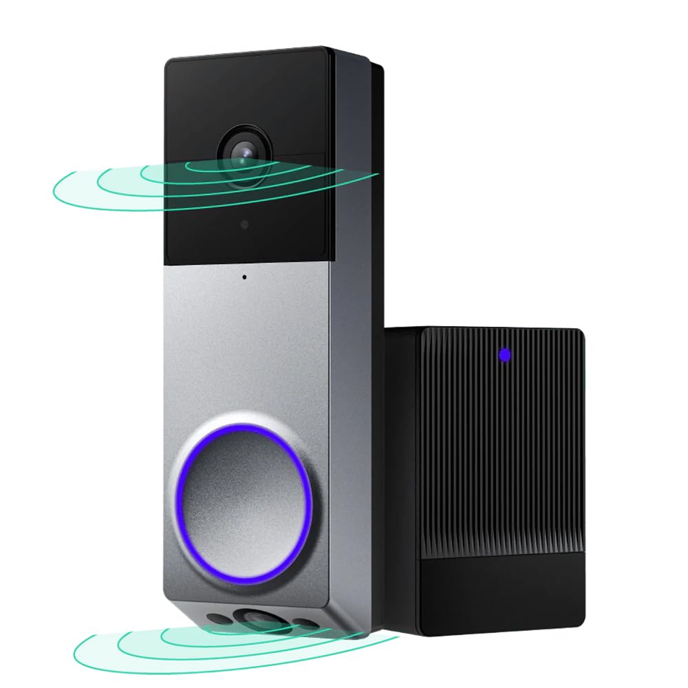 WYZE Wireless Duo Cam Video Doorbell (Chime Included), Battery Powered, 2K Full HD Video, 2 Cameras (People and Package), 2-Way Audio, Color Night Vision, Silver