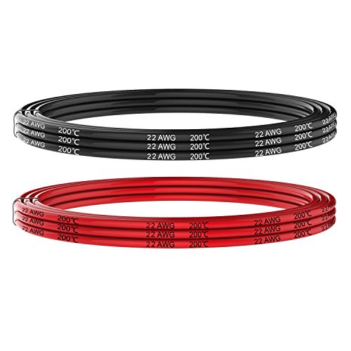 Haerkn 20ft Silicone Electrical Wire Cable 22AWG Tinned Copper, 2 Colors (Black & Red) - Flexible High-Temperature Wire for Electronics, 10ft Each