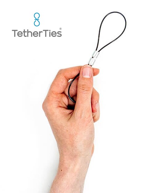TetherTies Cable Organization, DIY Tether Kit - Customizable Cable Tethers for Computers, Adapters & Dongles - Easy Self Installation Tether Cables with Free Crimping Tool (Black 5 Pk, 12 inch)