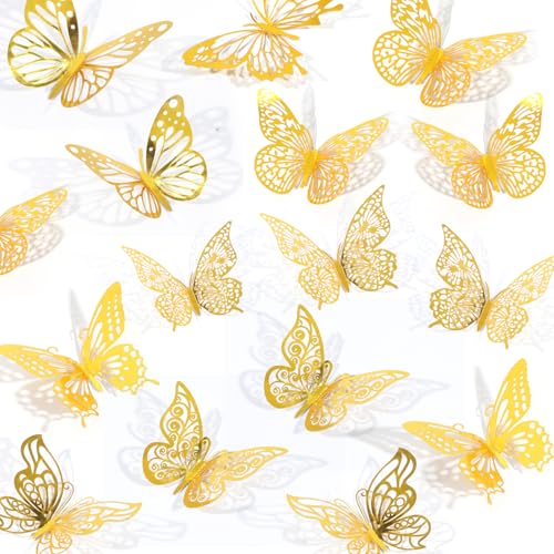 Gold 3D Butterfly Wall Decor Set | 84pcs, 7 Styles, 3 Sizes for Party & Home