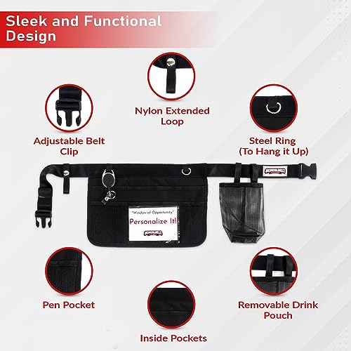 Premium Teacher Apron / 8 Varied Pockets/ID Sleeve/Drink Pouch/Retractable Key Carabiner/Teachers & Mobile Workers