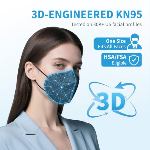 akgk Black KN95 Face Masks 50 Pack, Breathable 5-Ply Dust Safety Masks