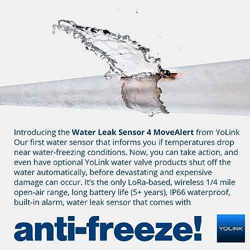 YoLink Water Leak Detector 4 with 105dB Audio Alarm, App Push, Email Alerts and Limited Text, MoveAlert Function, Freeze Warning Water Sensor Alarm w/ Alexa, IFTTT - 1/4 Mile Long Range, Hub Required