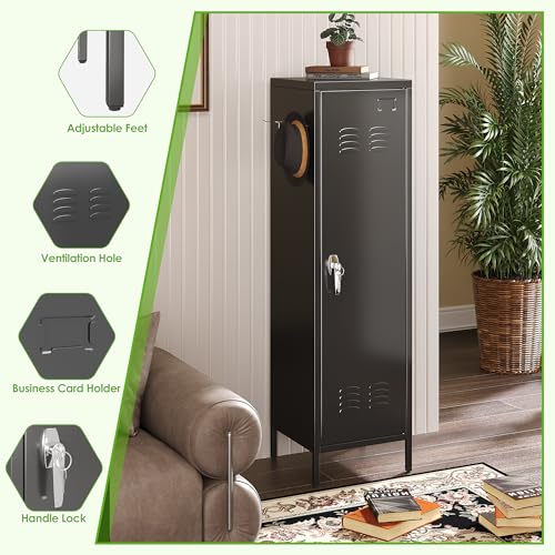 54-Inch Lockable Metal Storage Lockers with Adjustable Shelf & Hooks for Home, Office, School — Black