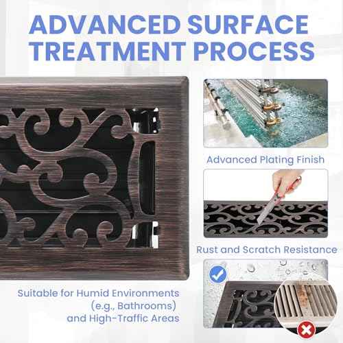 4x14 Inches 2 Pack Heavy Duty Walkable Floor Register - Easy Adjust Air Supply Lever Decorative Floor Vent Covers, Savannah Design Vent Covers for Home - Oil Rubbed Bronze