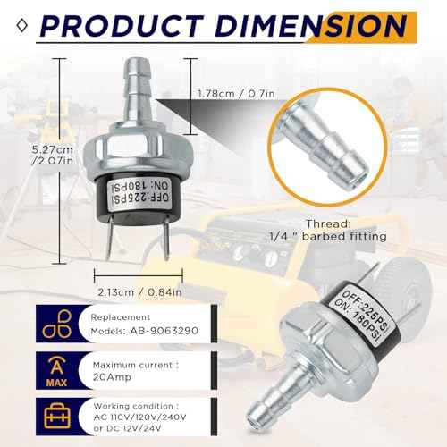 180-225 PSI Air Compressor Pressure Switch for Dewalt D55146 - Micro Pressure Power Switch Compatible with D55146 Type 8 4.5 Gallon D55168 D55167 - AB-9063290