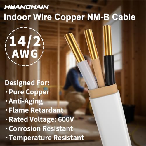 HUANCHAIN 14/2 W/G NMB Non-Metallic Sheathed Electrical Cable 100FT White