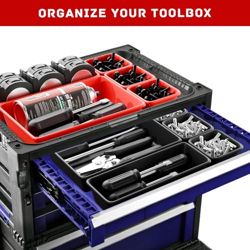 Vexercisehoop 47Pcs Red & Black Toolbox Tray Organizer Set with Non-Slip EVA Pads
