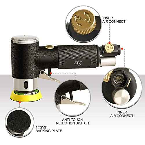 1/2/3 Inch Random Orbital Air Sander, Mini Pneumatic Sander for Auto Body Work, High Speed Air Powered Polisher with 15 Polishing Buffing Pads,18 Sandpapers
