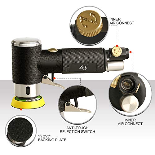 ZFE 1/2/3 Inch Random Orbital Air Sander with 15 Buffing Pads & Sandpapers