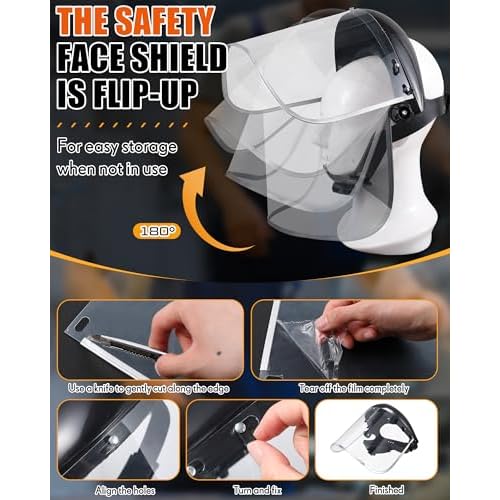 4 Pcs Safety Face Shield with 42.5 Waterproof Rubber Apron Set Face Mask for Grinding and Cutting PC Full Impact Resistant Safety Shield for Men Heavy Duty Work