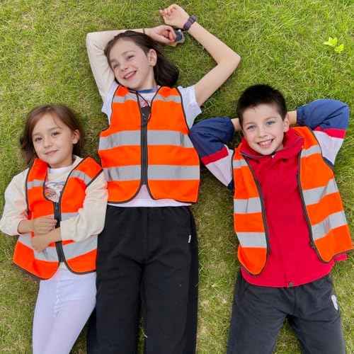High Visibility Kids Safety Vest,Toddler Safety Vest,Reflective Vest Kids,Toddler Construction Vest For Cycling &Running,Orange XS/Zipper