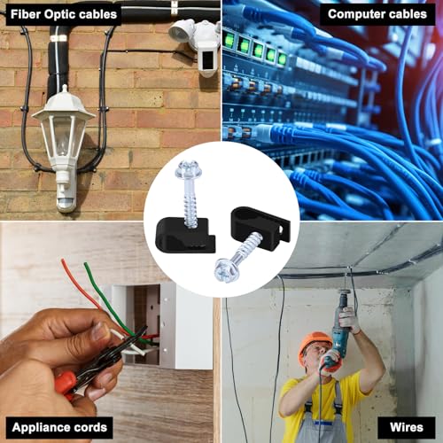 All Weather Cable Clips with Screws - 1/4 Inch (6mm) UV-Resistant Wire Fasteners for Outdoor & Indoor Use, 30 Pack
