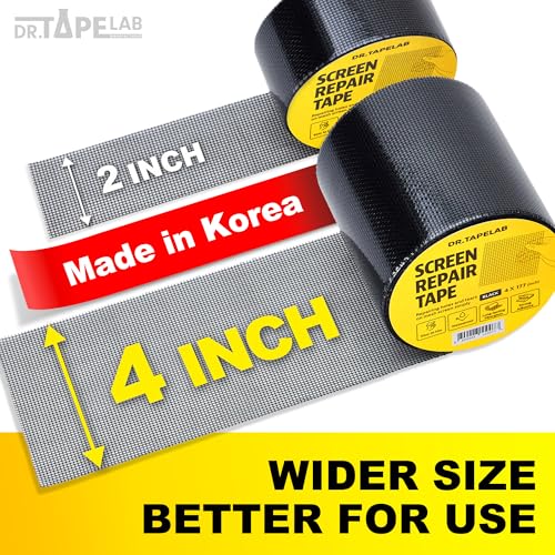 DR.TAPELAB Gray Window Screen Repair Tape 4in x 15ft Waterproof Mesh Patch Kit