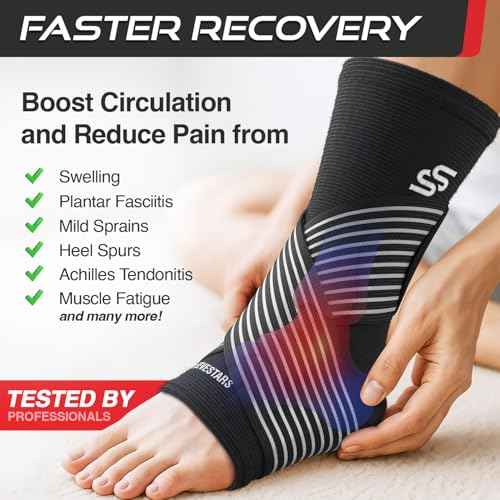 Sleeve Stars Ankle Brace for Women & Men, Ankle Wrap for Sprain, Compression Sleeve for Plantar Fasciitis Relief, Easy Customizable Support: w/ Removable Strap (Single/M:10"-12"/Black)
