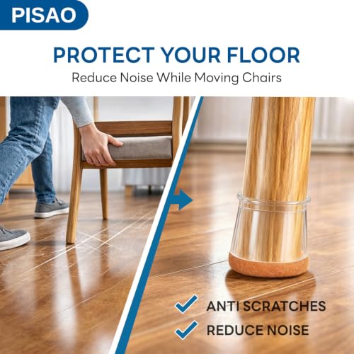 PISAO Round Medium Clear Chair Leg Floor Protectors Caps Pads - 24 Pcs