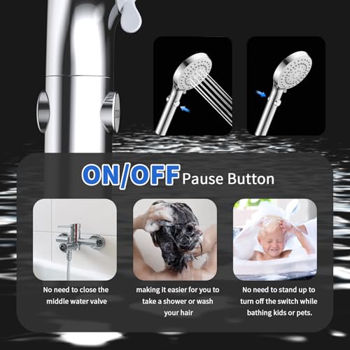 FASDUNT Handheld Shower Head with 5 Spray Modes & Chrome Finish, 80-Inch Hose