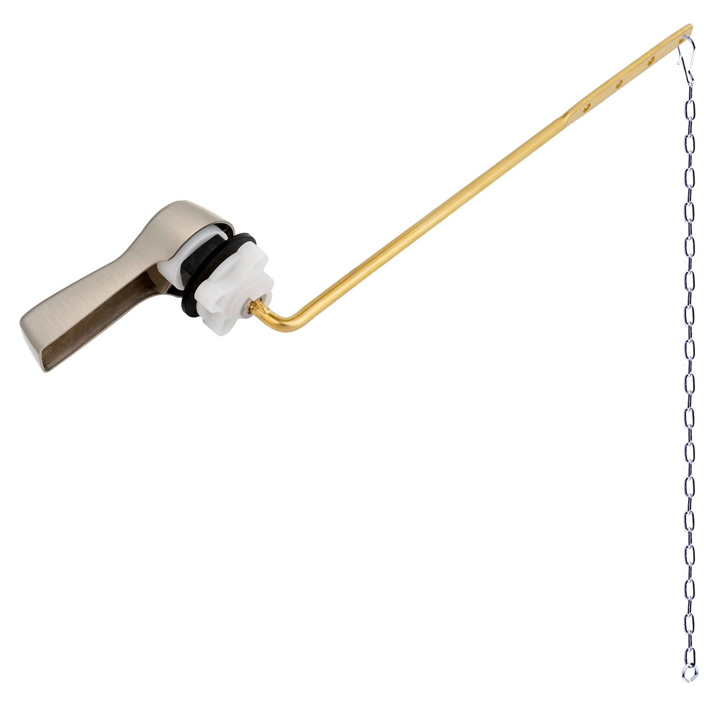 Hibbent Universal Metal Front Mount Toilet Handle Replacement Kit, Brass Toilet Flush Tank Lever with Stainless Steel Flapper Chains for Most Toilets, Brushed Nickel Finish
