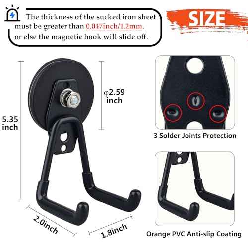 ULIBERMAGNET Heavy Duty Magnetic Garage Hooks,4 Pack Strong Large Magnet Hook for Power Drill,Garden Tools,Hose,Pegboard,Garage, Workshop,Magnetic Storage Hooks for Indoor Outdoor Hanging(Black)