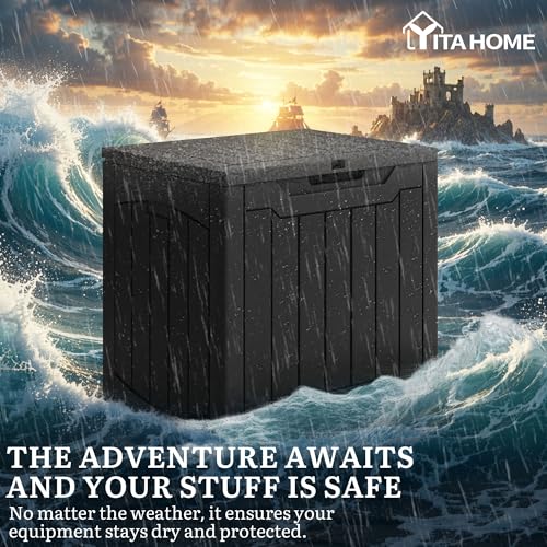 YITAHOME 31 Gallon Outdoor Resin Storage Box Black with Lid & Handles