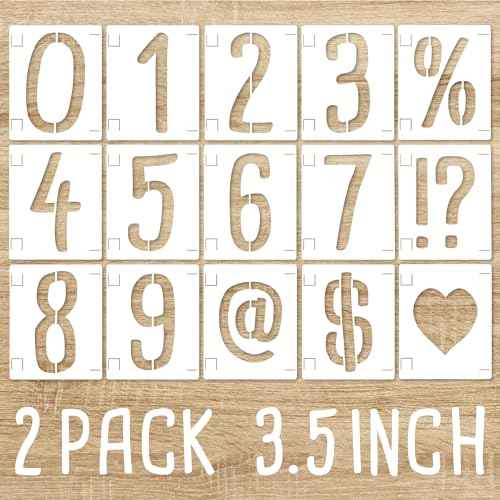 2 Pack 3.5 Inch Symbol and Numbers Stencils, Reusable Templates Interlocking 0-9 Address Number Stencil Kit for Painting Number on Mailbox, Wood, Wall, Trash, Patio, DIY Art Craft Projects