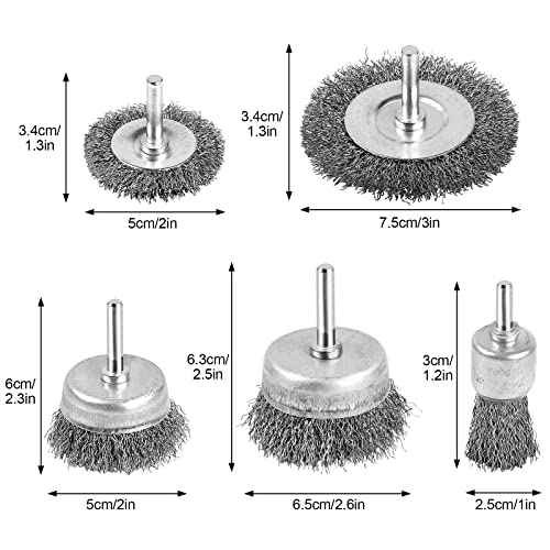 Wire Brush for Drill, Wire Wheel Brush Cup Set, Wire Wheel for Drill 0.012 Carbon Steel Wire, Drill Wire Brush for Drill 1/4 Inch Arbor for Cleaning Rust, Stripping and Drill Attachment