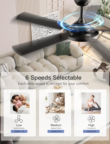 OJX 52 Inch Black Ceiling Fan with Lights, Remote & APP Control