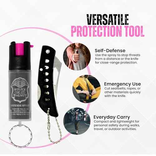 Police Magnum Mini Pepper Spray Self Defense Safety Tool- Tactical Strong Built-in Keyring Holder- Maximum Heat Strength OC- Made in The USA 1/2oz