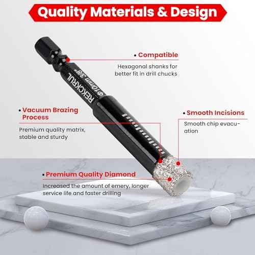 5-Pack Diamond Drill Bits Set, 1/4 5/16 3/8 1/2 Inch Diamond Hole Saw ? 1/4 Hex Shank Core Drill Bits for Ceramic, Tile, Glass, Granite, Marble, Brick & Stone, 6/8/10/12mm