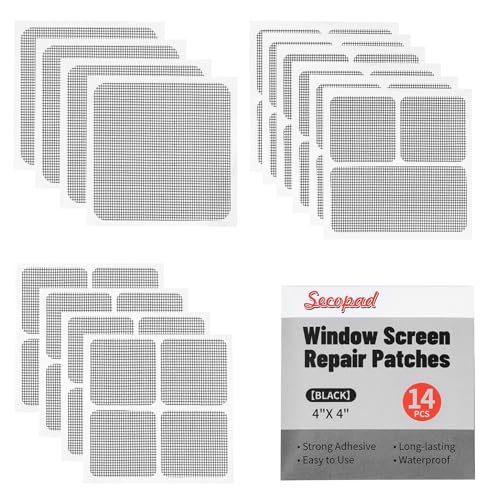 Secopad Black Screen Patch Tape 14 Sheets Window Screen Repair Kit