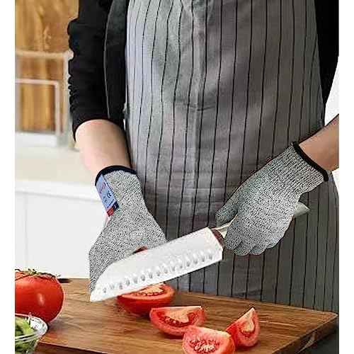 Cutting Gloves, 2 Pairs of Cut Resistant Gloves Food Grade, Cut Resistant Gloves for Kitchen, Oyster Shucking, Fish Fillet Processing, Carving Wood and Gardening(Medium-Grey)