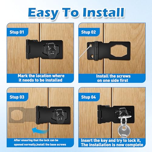 ZYINOZOC 4 Inch Silver Keyed Hasp Lock for Cabinets & Doors - Secure Metal Latch