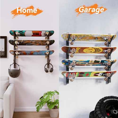 YMYNY Skateboard Wall Mount, 6 Layer Skateboard Rack Holder, Snowboard Wall Mount for Storage Longboard Deck Organizer, Skateboard Display Stand for Home Garage, UHSD002B