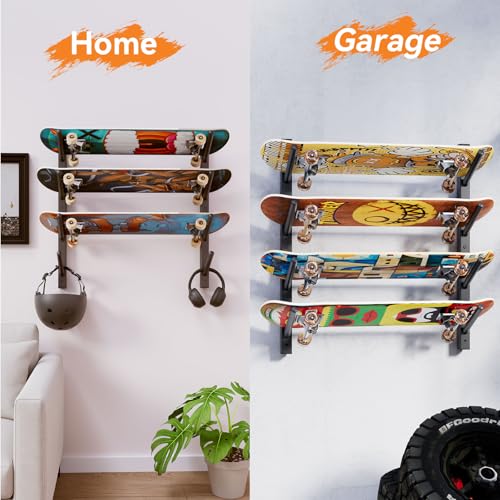 YMYNY Skateboard Wall Mount, 6 Layer Skateboard Rack Holder, Snowboard Wall Mount for Storage Longboard Deck Organizer, Skateboard Display Stand for Home Garage, UHSD002B