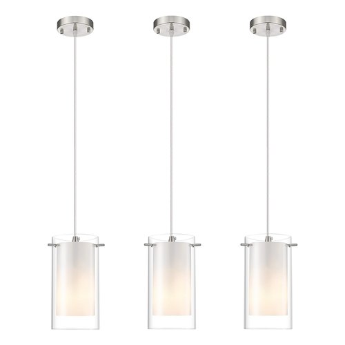 AKEZON 3-Light Pendant Light, Indoor Glass Hanging Light Fixture, Adjustable Height, Brushed Nickel Finish for Kitchen Dining Room
