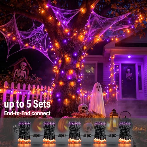 TW SHINE Purple & Orange Halloween String Lights 20FT 100 Count Waterproof Indoor Outdoor Decoration