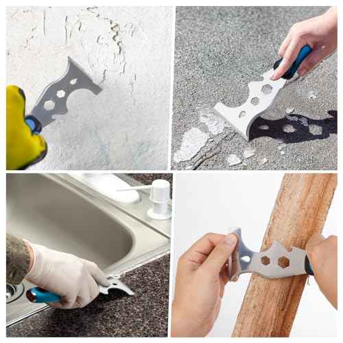 KEZERS 13-In-1 Painter¡¯s Tool, 3" Stainless Steel Putty Knife Scraper, Paint Scraper Tool for Painting & Wood with Metal Hammer End, Multi-Use Drywall Paint Stripper Tool for Scraping Paint & Caulk