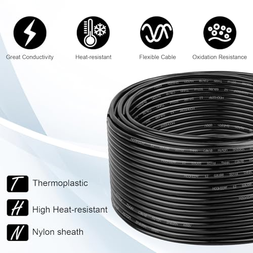 MOOKEERF 12 Gauge 25FT Solid Copper THHN Electrical Wire - Black, 600V