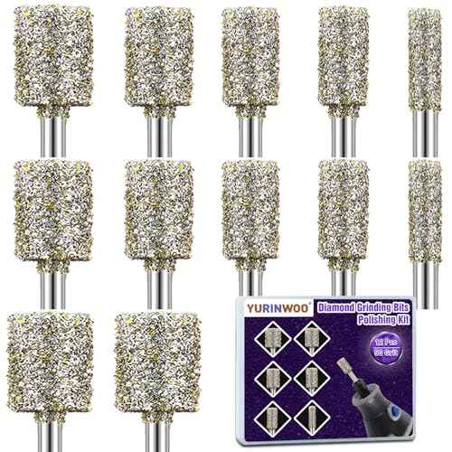 12PCS Diamond Grinding Bit Compatible with Dremel, Stone Carving Set with 50Grit Diamond Coated Bits Polishing Kit with 1/8" (3mm) Shank Rotary Tools Accessories for Stone Rocks Jewelry Glass Ceramics