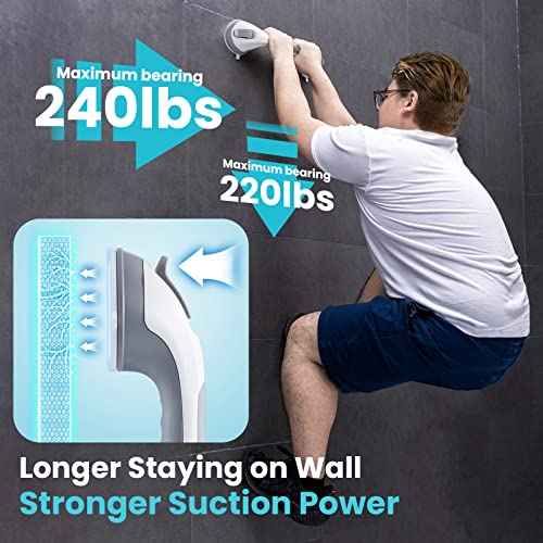 TAILI Grab Bars for Bathtubs and Showers 2 Pack Suction Grab Bar, Heavy Duty Shower Handle Removable Bath Handrails for Seniors and Elderly, Bathroom Safety Grip No Drilling Waterproof,Grey
