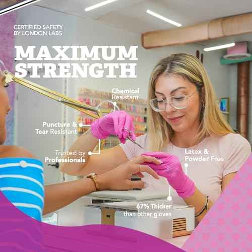 4 Mil ? Fuchsia Pink Nitrile Gloves ? Disposable Latex Free & Powder Free? Chemical Resistant, Pink Rubber Gloves