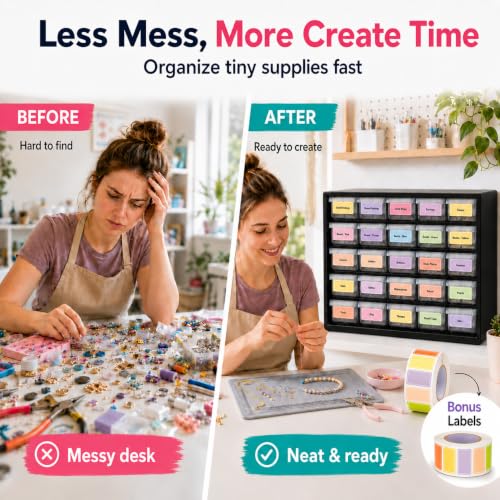 25-Drawer Hobby Parts Organizer with Removable Dividers, Beads, Craft Storage Bin