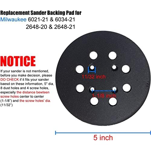 5 Inch 8 Hole Sander Pad for Ridgid R2600 R2601 5" Random Orbit Sander, 5" Replacement Hook and Loop Backing Pad for Ridgid #300527002