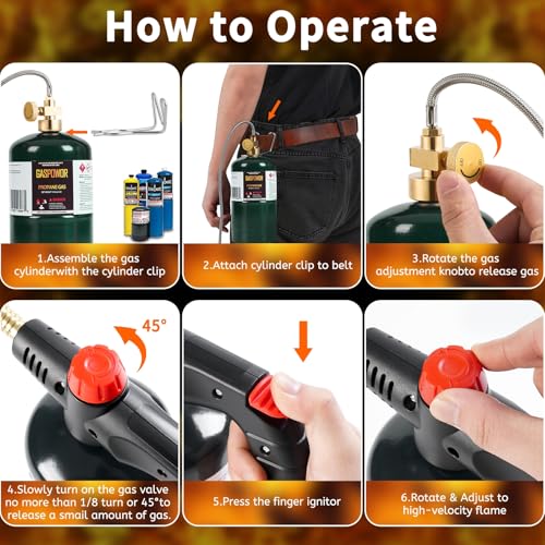 POWERFUL Grill Torch Charcoal Torch Lighter, Campfire Starter with stainless steel hose & hooks, Sous Vide,Kitchen torch,Grill & Cooking Propane Torch Charcoal Starter, BBQ Searing(Fuel Not Included)