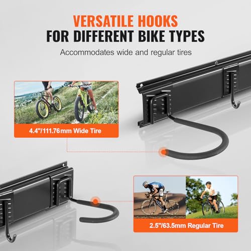 VEVOR Bike Storage Rack, 6 Bike Racks and 5 Helmets Hooks, Wall Mount Bike Storage Hanger, Home & Garage Organizer, Customizable for Various Bike Sizes, Adjustable Holder, Holds Up to 300 lbs, 64-inch