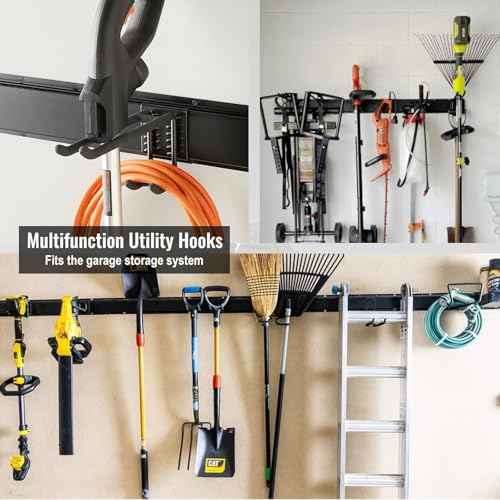 Wall Mount Tool Storage Rack, Heavy Duty Garage Storage Tool Organizer, Garden Tool Wall Hooks and Hangers, Hold Up to 350lbs (Black 6pcs)