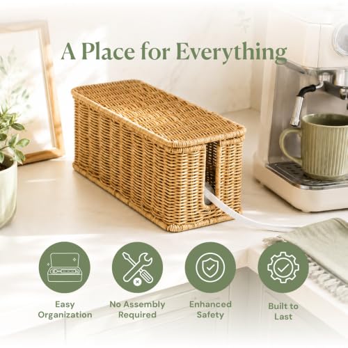 Natural Handmade Rattan Cable Management Box for Power Strips - Rectangle