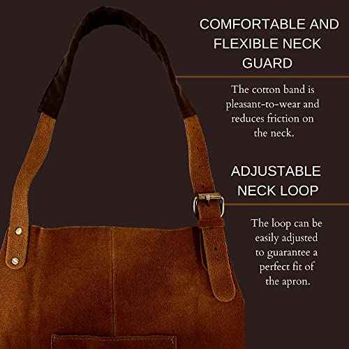 RUSTIC TOWN Leather Grill Work Apron with Tool Pockets ~ Adjustable up to XXL for Men & Women ~ Leather Tool Apron
