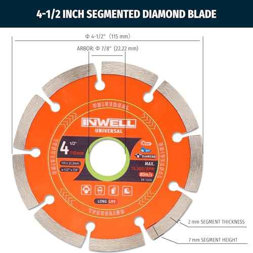 4-1/2 Inch Segmented Diamond Saw Blades 2-Pack, Diamond Cutting Wheel for Angle Grinder, Tile Cutter Blades, for Cutting Stone Marble Granite Concrete Brick, 7/8¡¯¡¯-20mm Arbor